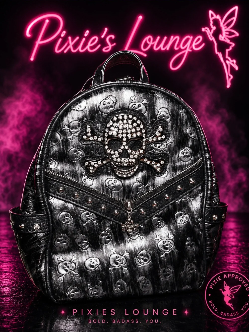 Black Studded Skull Backpack